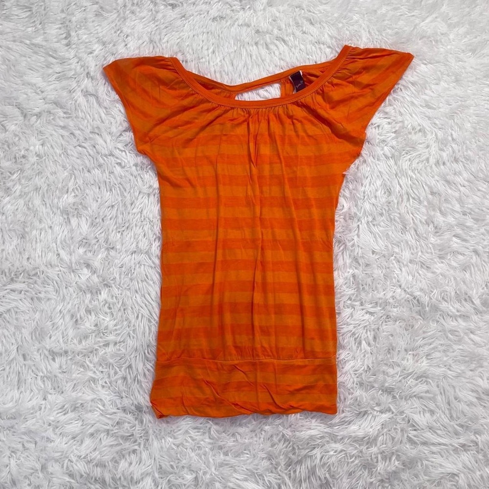 y2k orange striped off shoulder open back top medium